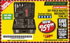 Harbor Freight Coupon 301 PIECE MASTER MECHANIC'S TOOL KIT Lot No. 63464/63457/45951 Expired: 2/16/19 - $159.99