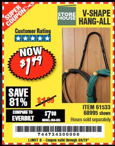 Harbor Freight Coupon V-SHAPE HANG-ALL Lot No. 38442/61430/61533/68995 Expired: 4/5/19 - $1.49