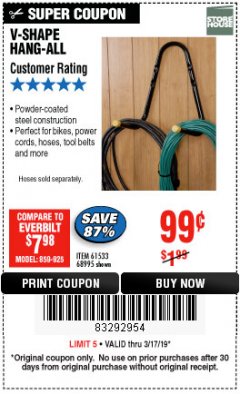Harbor Freight Coupon V-SHAPE HANG-ALL Lot No. 38442/61430/61533/68995 Expired: 3/17/19 - $0.99