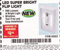 Harbor Freight FREE Coupon 200 LUMEN LED SUPER-BRIGHT FLIP LIGHT Lot No. 64723/63922 Expired: 1/19/18 - FWP