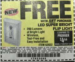 Harbor Freight FREE Coupon 200 LUMEN LED SUPER-BRIGHT FLIP LIGHT Lot No. 64723/63922 Expired: 4/3/18 - FWP