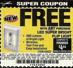 Harbor Freight FREE Coupon LED SUPER BRIGHT FLIP LIGHT Lot No. 64723/63922/64189 Expired: 4/3/18 - FWP
