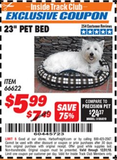 Harbor Freight ITC Coupon 23" PET BED Lot No. 66622 Expired: 12/31/18 - $5.99