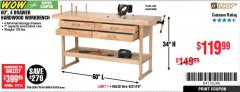 Harbor Freight Coupon 60", 4 DRAWER HARDWOOD WORKBENCH Lot No. 63395/93454/69054/62603 Expired: 4/21/19 - $119.99