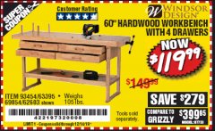 Harbor Freight Coupon 60", 4 DRAWER HARDWOOD WORKBENCH Lot No. 63395/93454/69054/62603 Expired: 12/14/19 - $119.99