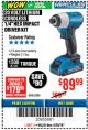 Harbor Freight Coupon HERCULES 20 VOLT LITHIUM CORDLESS 1/4" HEX IMPACT DRIVER KIT Lot No. 63380 Expired: 4/29/18 - $89.99