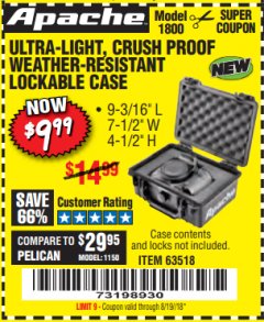 Harbor Freight Coupon APACHE 1800 WEATHERPROOF PROTECTIVE CASE Lot No. 64550/63518 Expired: 8/19/18 - $9.99