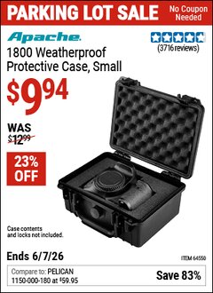 Harbor Freight Coupon APACHE 1800 WEATHERPROOF PROTECTIVE CASE, SMALL, BLACK Lot No. 64550 Valid Thru: 6/7/26 - $9.94