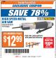 Harbor Freight ITC Coupon HIGH SPEED METAL SAW Lot No. 60568/62541/91753 Expired: 11/30/17 - $12.99