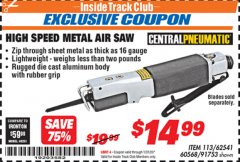 Harbor Freight ITC Coupon HIGH SPEED METAL SAW Lot No. 60568/62541/91753 Expired: 1/31/20 - $14.99