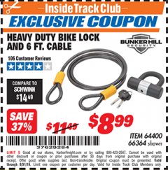 Harbor Freight ITC Coupon HEAVY DUTY BIKE LOCK AND CABLE  Lot No. 66364 Expired: 8/31/19 - $8.99