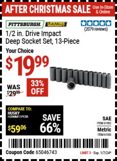 Harbor Freight Coupon 13 PIECES, 1/2" DRIVE, 12 POINT DEEP IMPACT SOCKET SETS Lot No. 61902/61903 Expired: 1/7/24 - $19.99