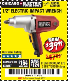Harbor Freight Coupon 1/2" ELECTRIC IMPACT WRENCH Lot No. 31877/61173/68099/69606 Expired: 4/6/19 - $39.99