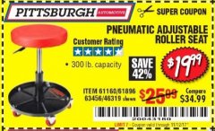Harbor Freight Coupon PNEUMATIC ADJUSTABLE ROLLER SEAT Lot No. 61160/63456/46319 Expired: 11/12/17 - $19.99