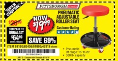 Harbor Freight Coupon PNEUMATIC ADJUSTABLE ROLLER SEAT Lot No. 61160/63456/46319 Expired: 8/18/18 - $19.99