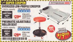 Harbor Freight Coupon PNEUMATIC ADJUSTABLE ROLLER SEAT Lot No. 61160/63456/46319 Expired: 11/30/19 - $19.99