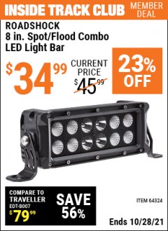 Harbor Freight ITC Coupon ROADSHOCK 1440 LUMENS 8 IN. COMBO LIGHT BAR Lot No. 64324 Expired: 10/28/21 - $34.99