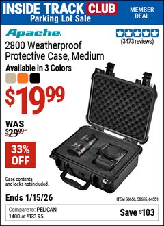 Harbor Freight ITC Coupon APACHE 2800 WEATHERPROOF PROTECTIVE CASE, MEDIUM, ORANGE Lot No. 58655/58656/64551 Expired: 1/15/26 - $19.99