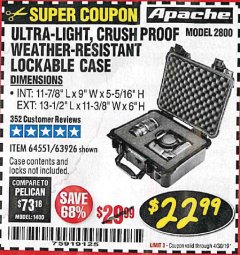 Harbor Freight Coupon APACHE 2800 CASE Lot No. 63926/64551 Expired: 4/30/19 - $22.99