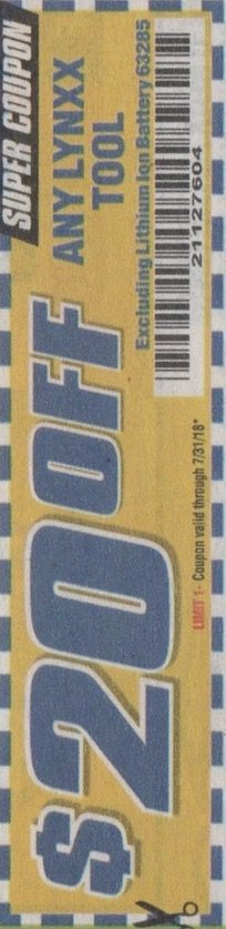Harbor Freight Coupon $20 OFF ANY LYNXX TOOL Lot No. 63286/63289/63284/63287/63288 Expired: 7/31/18 - $0
