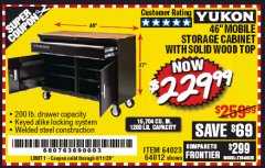 Harbor Freight Coupon YUKON 46" MOBILE WORKBENCH WITH SOLID WOOD TOP Lot No. 64023/64012 Expired: 6/30/20 - $229.99