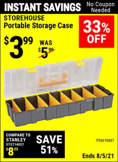 Harbor Freight Coupon 9 BIN PORTABLE STORAGE CASE Lot No. 95807 Expired: 8/5/21 - $3.99