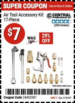 Harbor Freight Coupon 17 PIECE AIR TOOL ACCESSORY KIT Lot No. 63048/61449/64600/56713/68236 Expired: 2/18/24 - $7