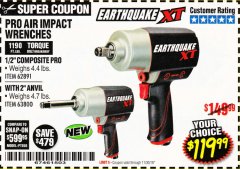 Harbor Freight Coupon EARTHQUAKE XT 1/2" PRO AIR IMPACT WRENCHES Lot No. 62891/63800 Expired: 11/30/18 - $119.99