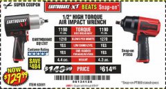 Harbor Freight Coupon EARTHQUAKE XT 1/2 IN. COMPOSITE AIR IMPACT WRENCH, 2 IN. EXTENDED ANVIL, TWIN HAMMER, 1190 FT. LBS. Lot No. 63800 Expired: 8/5/19 - $129.99