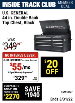 Harbor Freight ITC Coupon 44" DOUBLE BANK TOP CHESTS Lot No. 64438/64439/64440/64280/64293/64158/64435/64436/64437/64957/64958/64959 Expired: 3/31/22 - $329.99