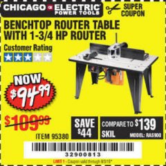 Harbor Freight Coupon BENCHTOP ROUTER TABLE WITH 1-3/4 HP ROUTER Lot No. 95380 Expired: 9/3/19 - $94.99