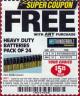 Harbor Freight FREE Coupon THUNDERBOLT MAGNUM ZINC CHLORIDE BATTERIES Lot No. 61675/61676/61274/61679/61677/61273/68383 Expired: 11/23/17 - FWP