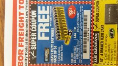 Harbor Freight FREE Coupon 24 PACK HEAVY DUTY BATTERIES Lot No. 61675/68382/61323/61677/68377/61273 Expired: 7/4/19 - FWP
