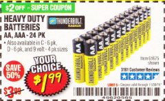 Harbor Freight Coupon THUNDERBOLT MAGNUM ZINC CHLORIDE BATTERIES Lot No. 61675/61676/61274/61679/61677/61273/68383 Expired: 11/30/19 - $1.99