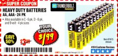 Harbor Freight Coupon 24 PACK HEAVY DUTY BATTERIES Lot No. 61675/68382/61323/61677/68377/61273 Expired: 3/31/20 - $1.99