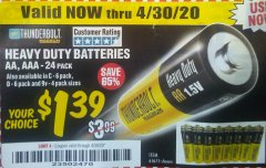 Harbor Freight Coupon 24 PACK HEAVY DUTY BATTERIES Lot No. 61675/68382/61323/61677/68377/61273 Expired: 6/30/20 - $1.39
