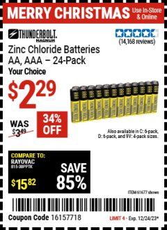 Harbor Freight Coupon 24 PACK HEAVY DUTY BATTERIES Lot No. 61675/68382/61323/61677/68377/61273 Expired: 12/24/23 - $2.29