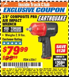 Harbor Freight ITC Coupon EARTHQUAKE 3/8 IN. COMPOSITE AIR IMPACT WRENCH Lot No. 63061 Expired: 5/31/18 - $79.99