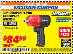 Harbor Freight ITC Coupon EARTHQUAKE 3/8 IN. COMPOSITE AIR IMPACT WRENCH Lot No. 63061 Expired: 12/31/18 - $84.99
