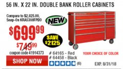 Harbor Freight Coupon 56" X 22" DOUBLE BANK EXTRA DEEP CABINETS Lot No. 64458/64457/64164/64165/64866/64864/56110/56111/56112 Expired: 8/31/18 - $699.99