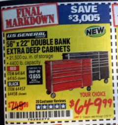 Harbor Freight Coupon 56" X 22" DOUBLE BANK EXTRA DEEP CABINETS Lot No. 64458/64457/64164/64165/64866/64864/56110/56111/56112 Expired: 2/28/19 - $649.99