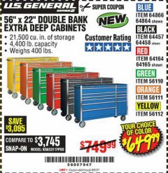 Harbor Freight Coupon 56" X 22" DOUBLE BANK EXTRA DEEP CABINETS Lot No. 64458/64457/64164/64165/64866/64864/56110/56111/56112 Expired: 8/5/19 - $649.99