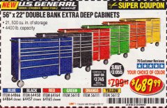Harbor Freight Coupon 56" X 22" DOUBLE BANK EXTRA DEEP CABINETS Lot No. 64458/64457/64164/64165/64866/64864/56110/56111/56112 Expired: 6/30/19 - $689.99