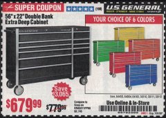 Harbor Freight Coupon 56" X 22" DOUBLE BANK EXTRA DEEP CABINETS Lot No. 64458/64457/64164/64165/64866/64864/56110/56111/56112 Expired: 7/31/20 - $679.99