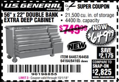 Harbor Freight Coupon 56" X 22" DOUBLE BANK EXTRA DEEP CABINETS Lot No. 64458/64457/64164/64165/64866/64864/56110/56111/56112 Expired: 10/1/18 - $649.99