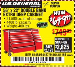 Harbor Freight Coupon 56" X 22" DOUBLE BANK EXTRA DEEP CABINETS Lot No. 64458/64457/64164/64165/64866/64864/56110/56111/56112 Expired: 10/8/18 - $649.99