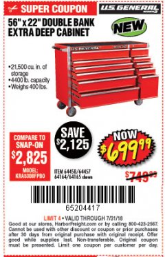 Harbor Freight Coupon 56" X 22" DOUBLE BANK EXTRA DEEP CABINETS Lot No. 64458/64457/64164/64165/64866/64864/56110/56111/56112 Expired: 7/31/18 - $699.99