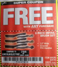 Harbor Freight FREE Coupon 6 PIECE DETAIL BRUSH SET Lot No. 93610/69526/62616 Expired: 8/18/18 - FWP