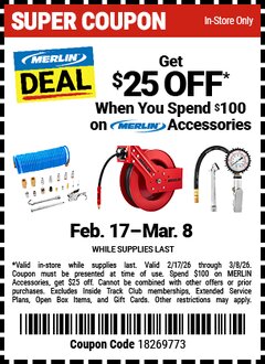 Harbor Freight Coupon 25 percent off coupon expires: 3/8/26
