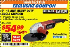 Harbor Freight ITC Coupon 9", 15 AMP HEAVY DUTY ANGLE GRINDER Lot No. 69085 Expired: 8/1/18 - $54.99